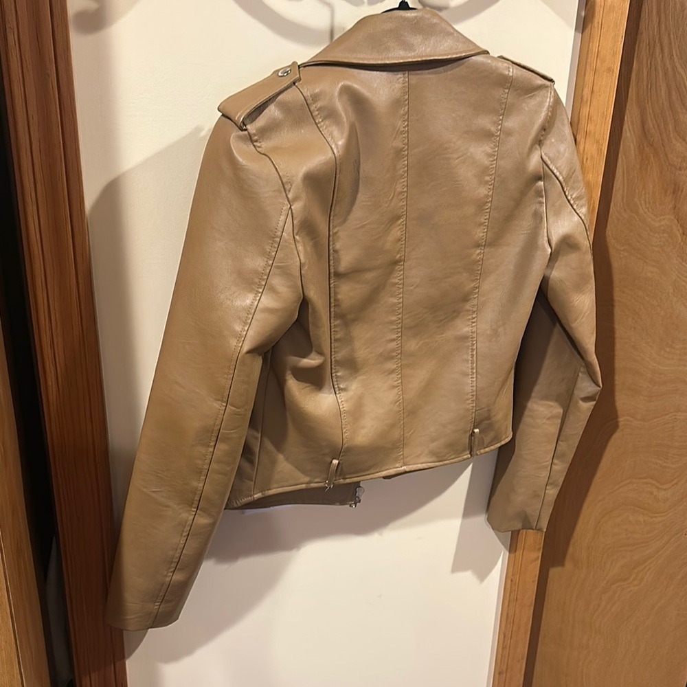 Love Tree Tan Leather Jacket Asymmetrical Zipper - Picture 3 of 3